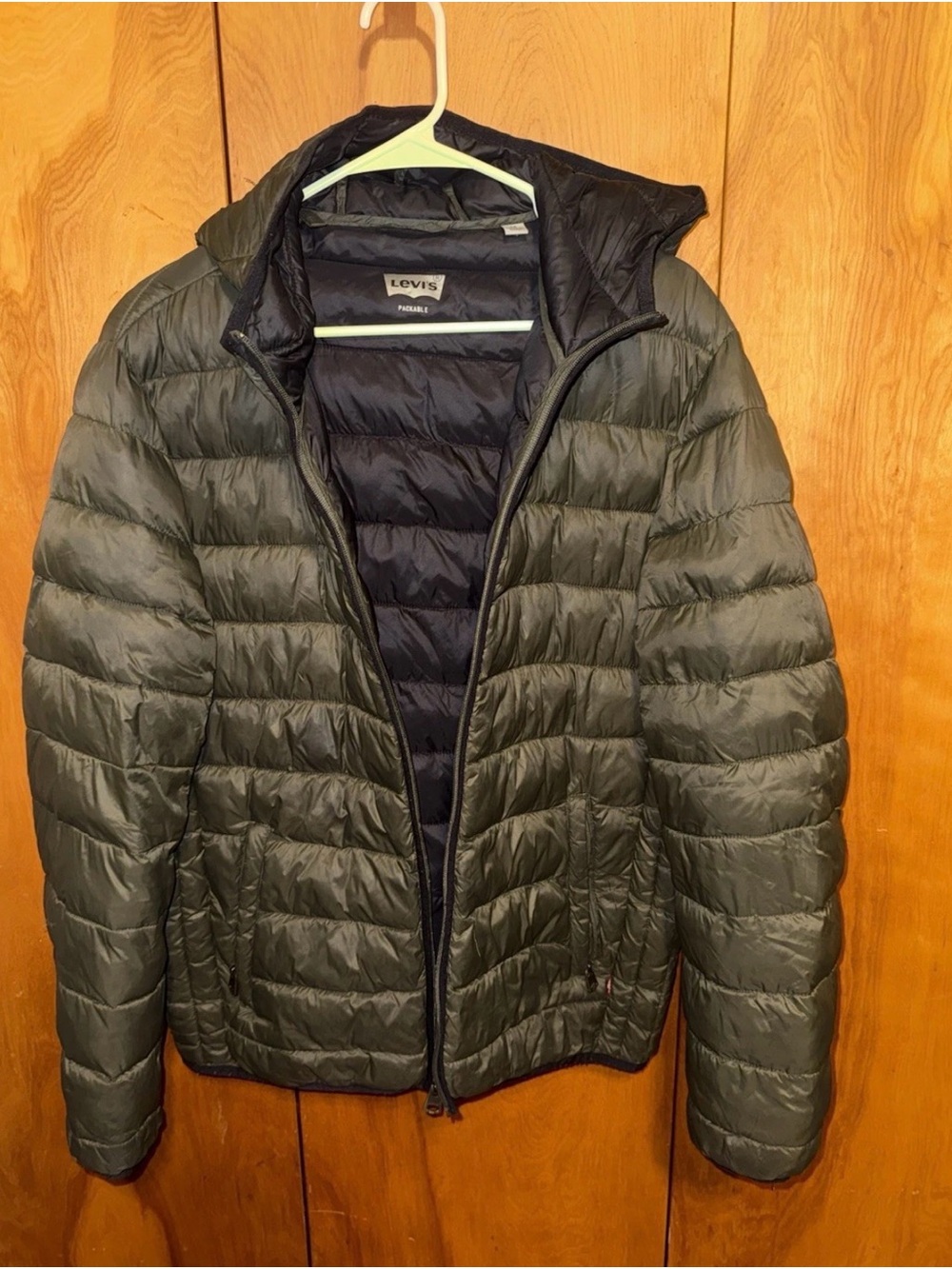 Levi's Men's Dark Olive Quilted Packable Puffer Jacket